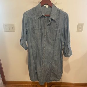 NWT Coldwater Creek Chambray Denim Shirt Dress Roll Tab Sleeve